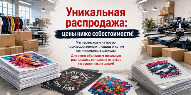 Грандиозная распродажа термотрансферов и термонаклеек на одежду: цены ниже себестоимости!